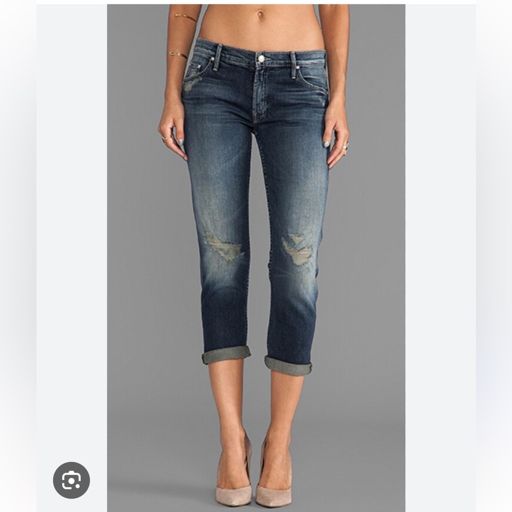 MOTHER Dropout Tarnished Wash Distressed Cropped Straight- 25 - Picture 2 of 10